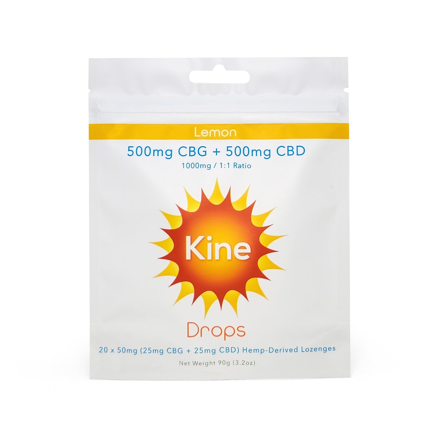 Kine Lemon Flavored Organic Drops 50mg 1000mg CBG CBD 1:1 Lozenges drops