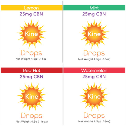 Kine Single 25mg CBG lozenges drops comes in 4 flavors, Lemon, Mint, Red Hot, and Watermelon