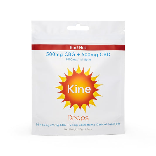 Kine Red Hot Cinnamon Flavored Organic CBG CBD 1:1 50mg 1000mg CBG lozenges drops